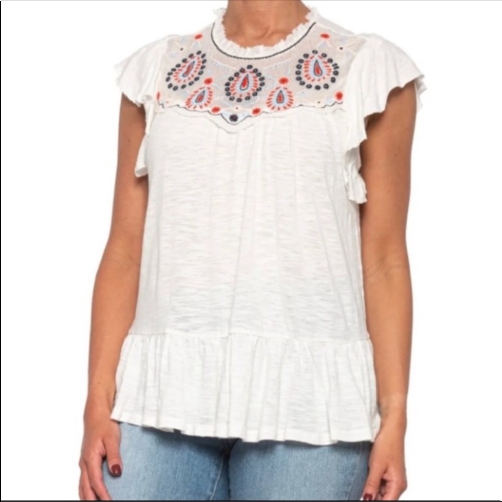 LUCKY BRAND EMBROIDERED FLOWY BOHO TOP
